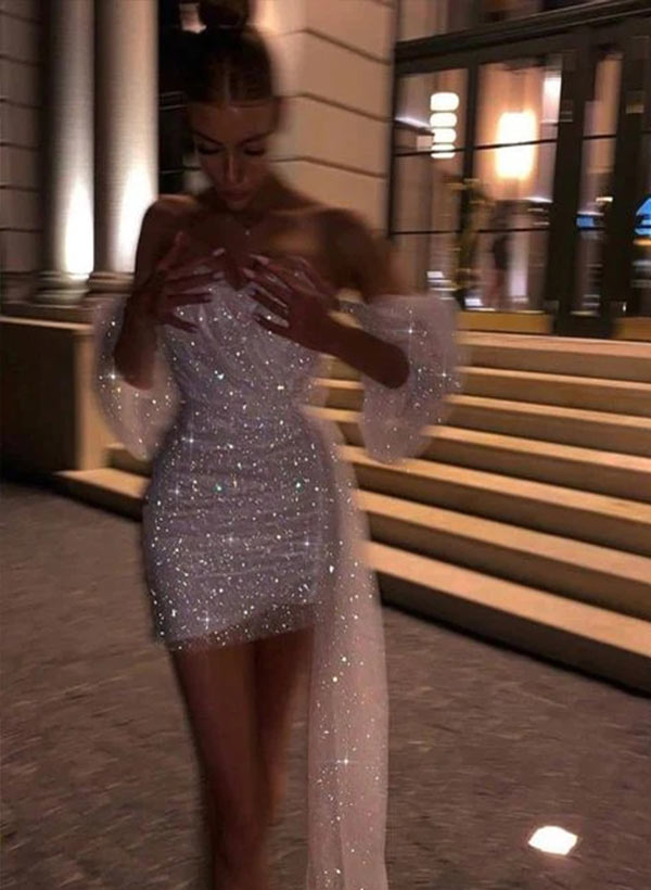 Sheath Sweetheart Sleeveless Short/Mini Sequined Homecoming Dresses