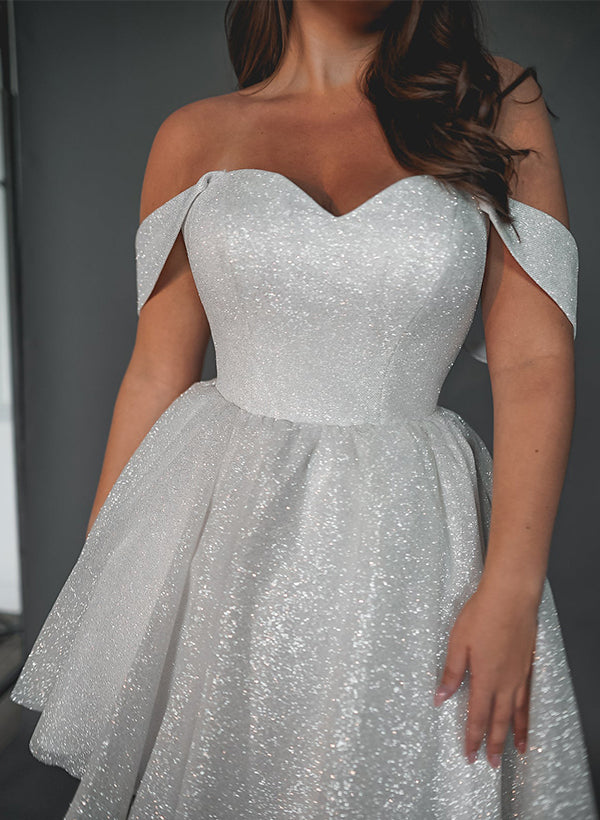 A-Line Off-The-Shoulder Knee-Length Sequined Homecoming Dresses