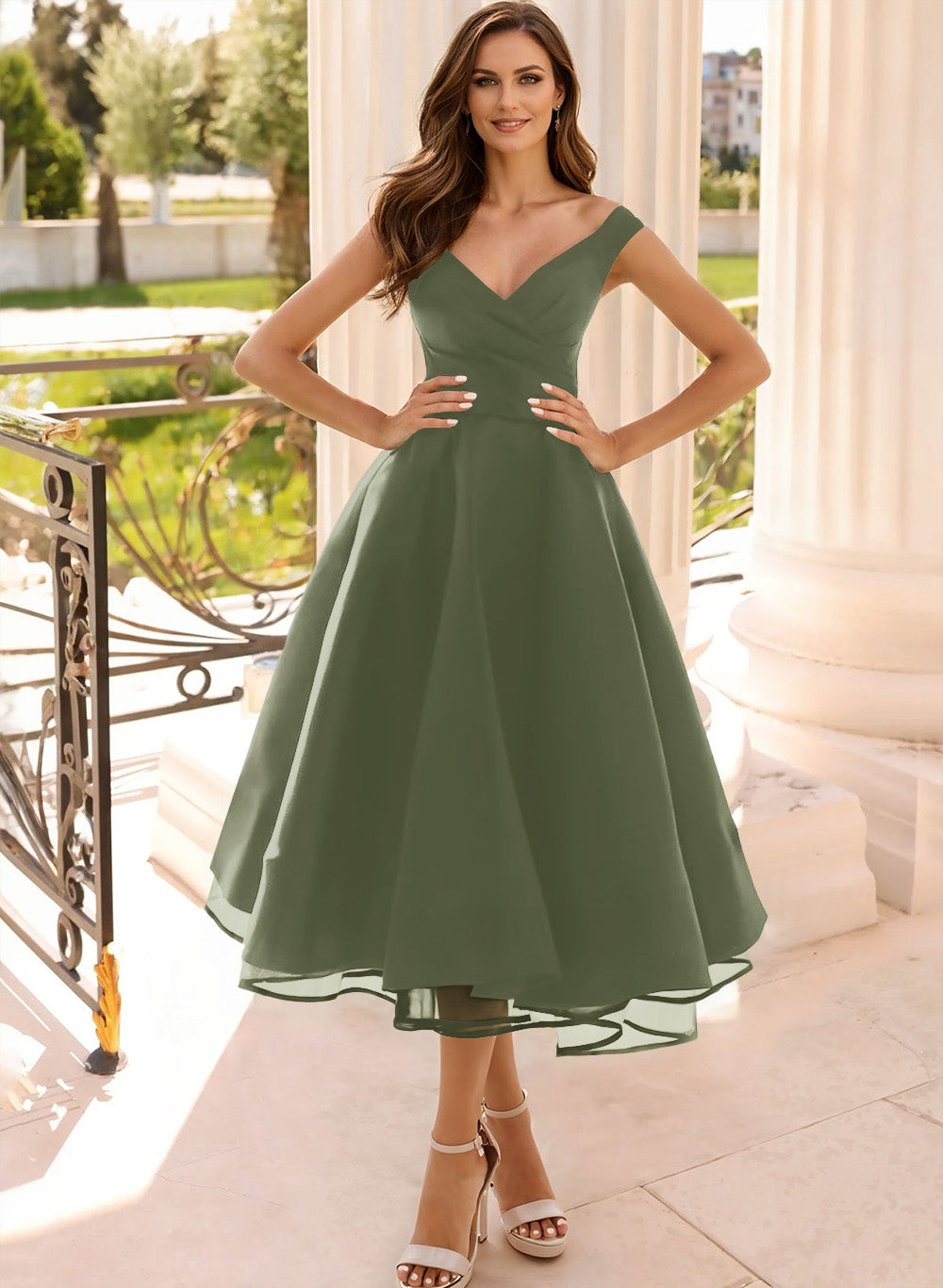 Simple Cap Shoulder A-Line Tea-Length Homecoming Dresses