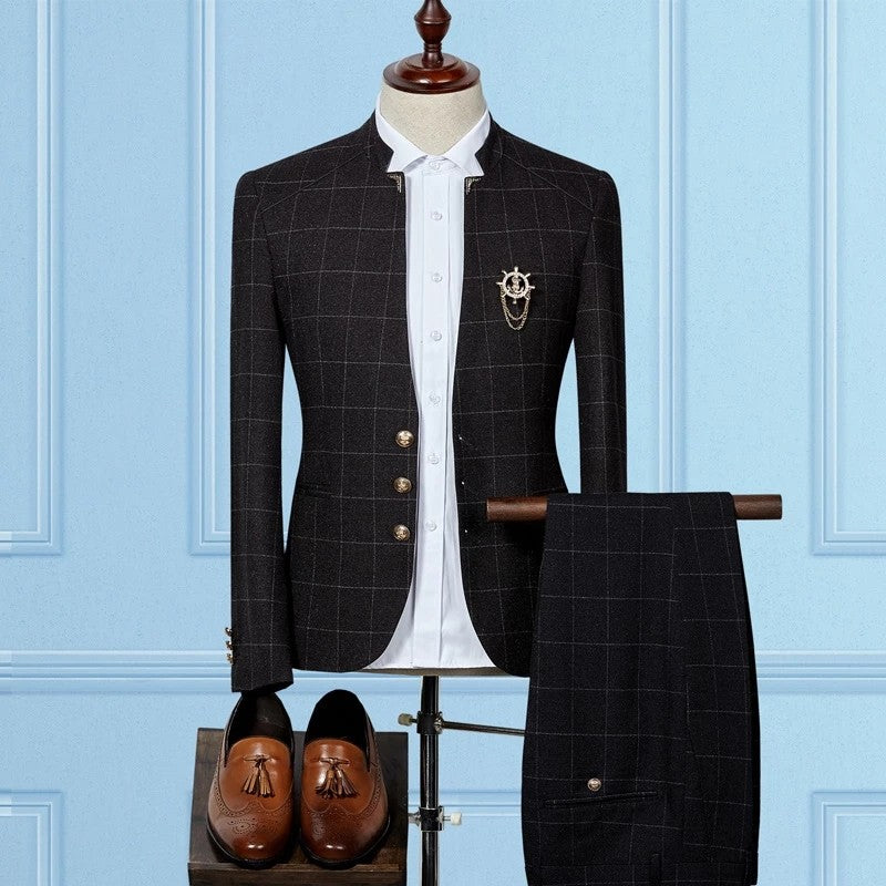 2 Piece Classic Black Plaid Wedding Suits For Groom-BallBride