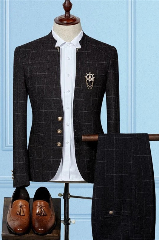 2 Piece Classic Black Plaid Wedding Suits For Groom-BallBride