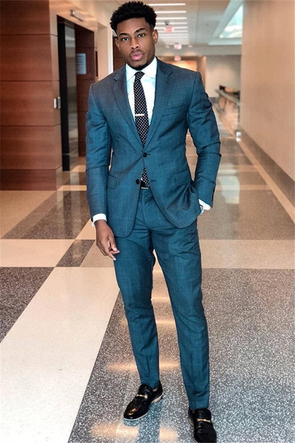 2 Pieces Bet Fited Blue Plaid Dinner Suit For Men-BallBride