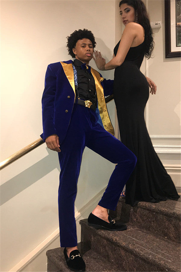 2 Pieces Royal Blue Best Prom Suits - Velvet Quality-BallBride