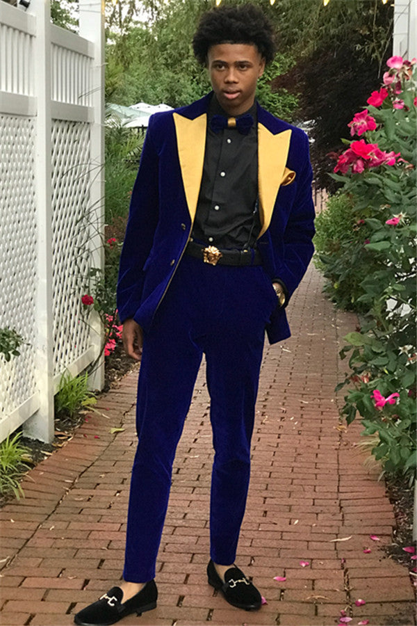 2 Pieces Royal Blue Best Prom Suits - Velvet Quality-BallBride