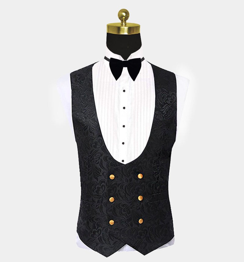 3 Piece Black Jacquard Lapel Shawl Suit for Men Prom-BallBride