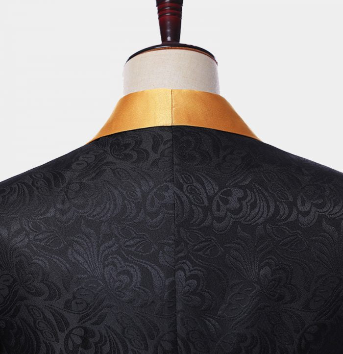 3 Piece Black Jacquard Lapel Shawl Suit for Men Prom-BallBride