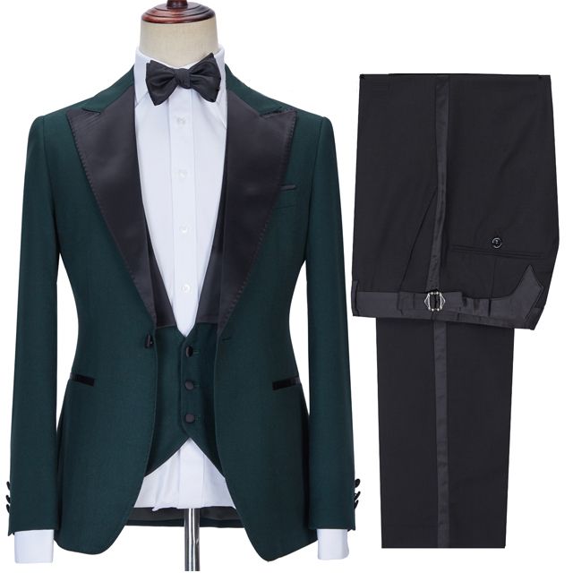 3-Piece Black Lapel Men Suits - Perfect for Business & Proms-BallBride