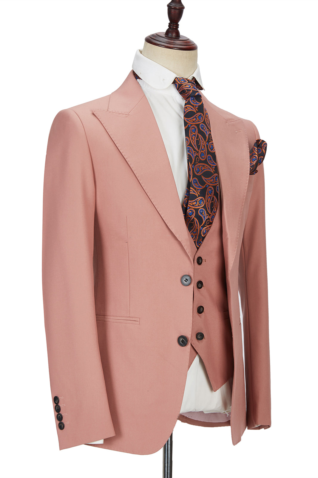 3 Piece Marriage Suit with Peak Lapel for Men - Pink 2 Buttons-BallBride