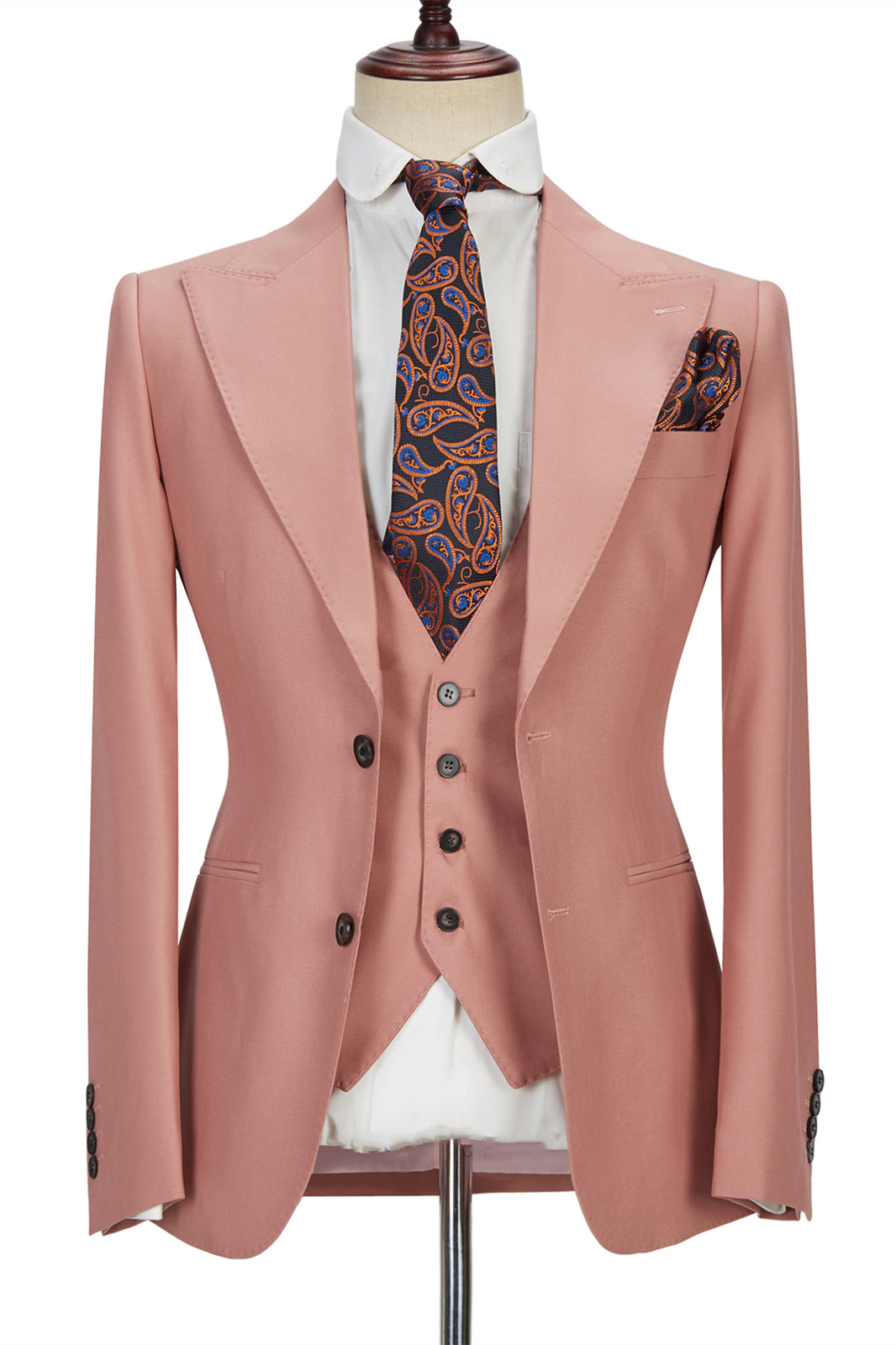3 Piece Marriage Suit with Peak Lapel for Men - Pink 2 Buttons-BallBride