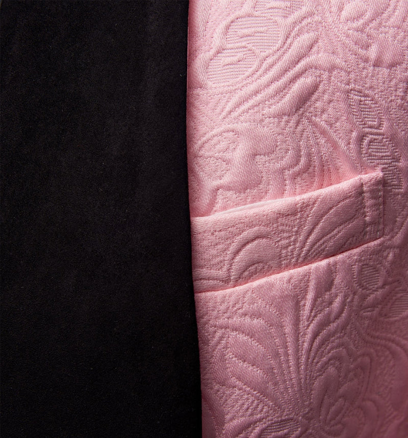 3 Piece Men's Suit with Pink Jacquard for Prom by Black Lapel-BallBride