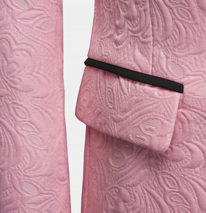 3 Piece Men's Suit with Pink Jacquard for Prom by Black Lapel-BallBride