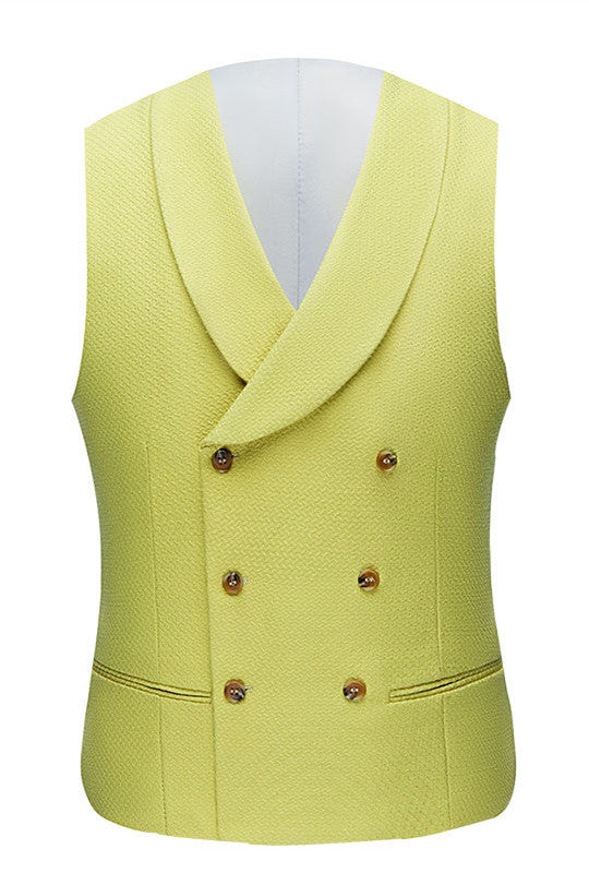 3-Piece Stylish Peaked Lapel Yellow Groom & Groomsmen Suits-BallBride