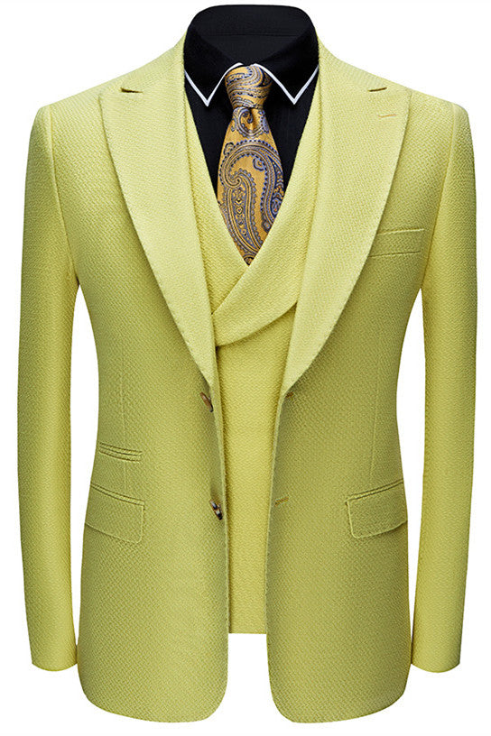 3-Piece Stylish Peaked Lapel Yellow Groom & Groomsmen Suits-BallBride