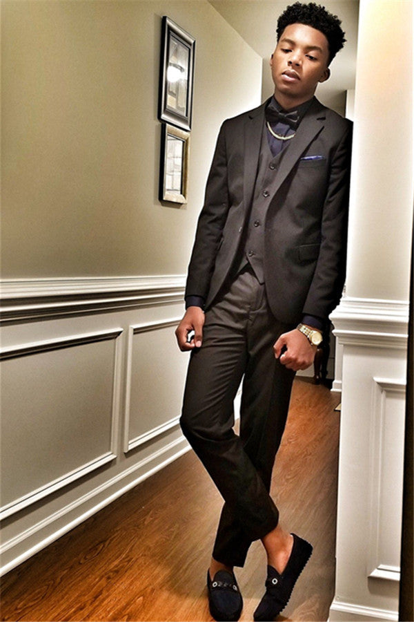 3 Pieces Black Classic Party Prom Suit for Guys with Notch Lapel-BallBride