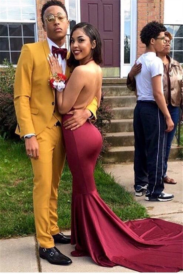 3 Pieces Custom Suits for Prom with Shawl Lapel and Yellow One Button-BallBride