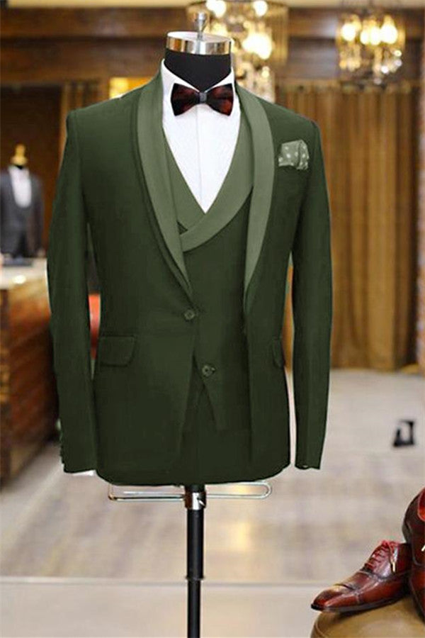 3 Pieces Men Prom Dress Suits - Olive Green Shawl Lapel Tuxedo - Fashion Slim Fit-BallBride