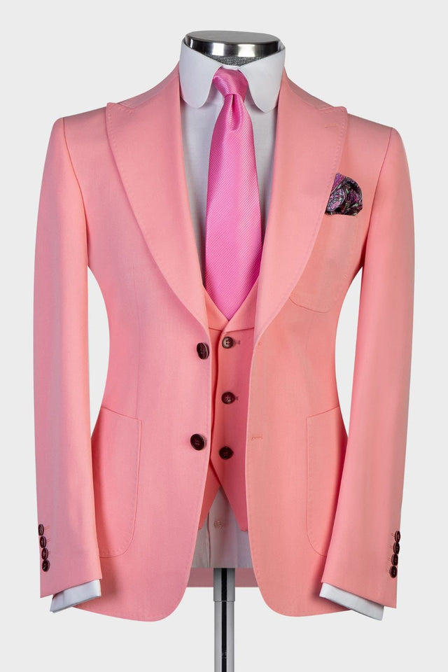 3 Pieces Peaked Lapel Best Wedding Suits For Groom - Pink-BallBride