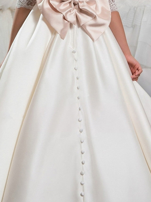 3/4 Length Sleeve Ball Gown With Lace Bow - Evening Flower Girl Dresses Polyester-BallBride