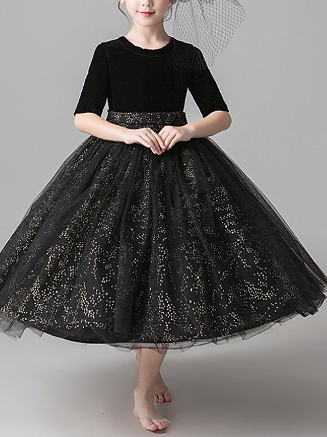 3/4 Length Sleeve Jewel Knee Length Pageant Dress with Paillette for Flower Girls-BallBride
