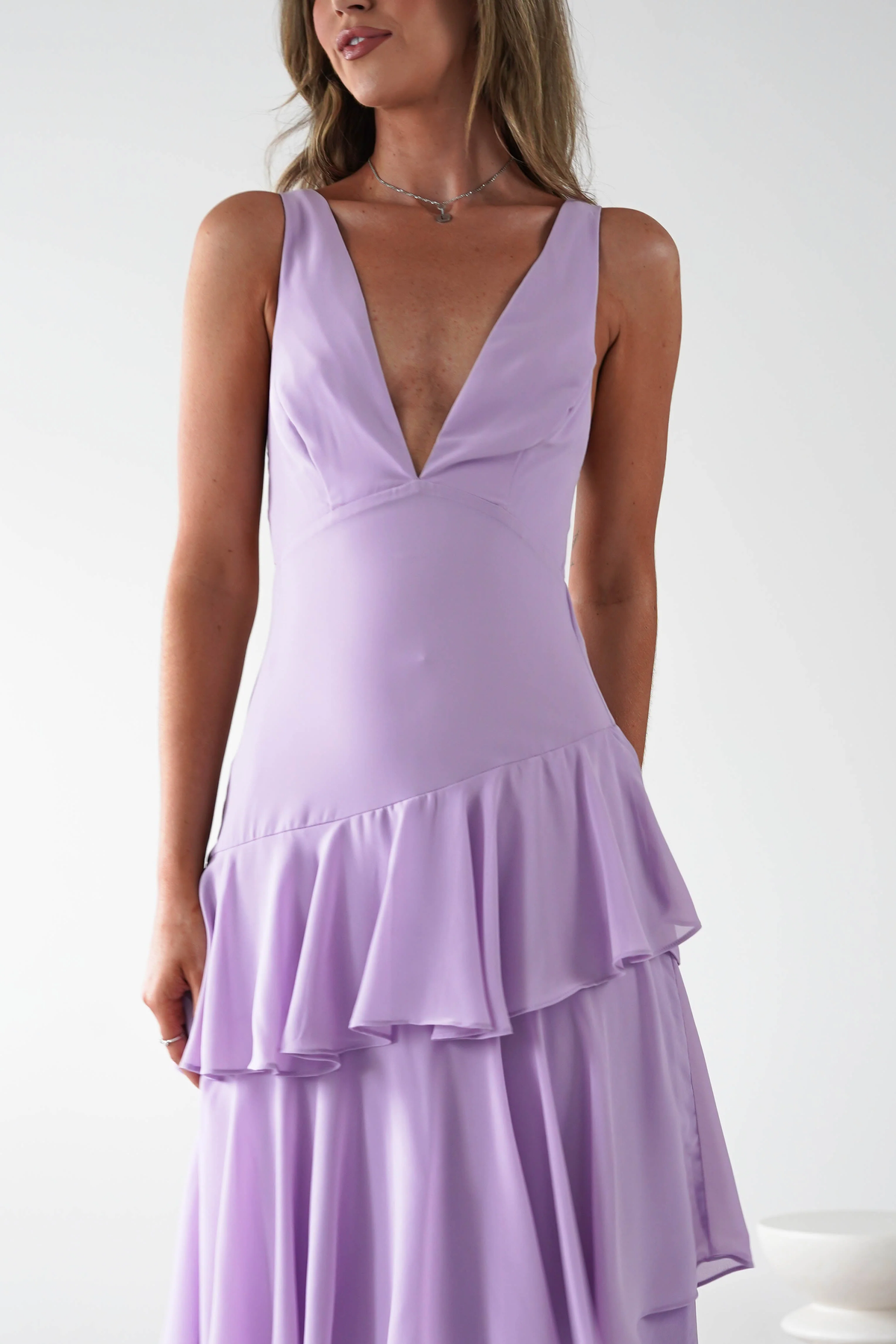 Dazzling Lilac V-Neck Spaghetti-Straps Sleeveless Evening Dresses Backless With Pleats