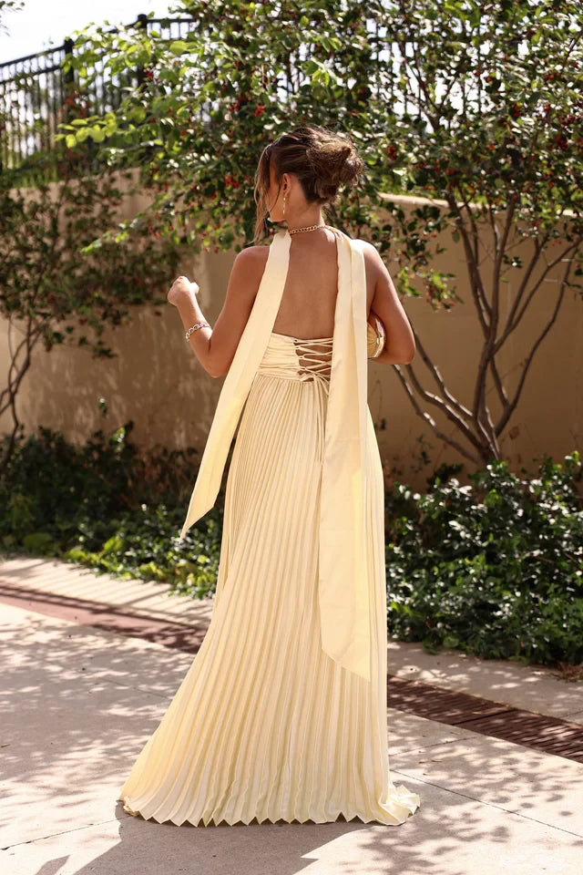 Elegant Daffodil Strapless Sleeveless Evening Dresses Floor Length With Lace-Up Back