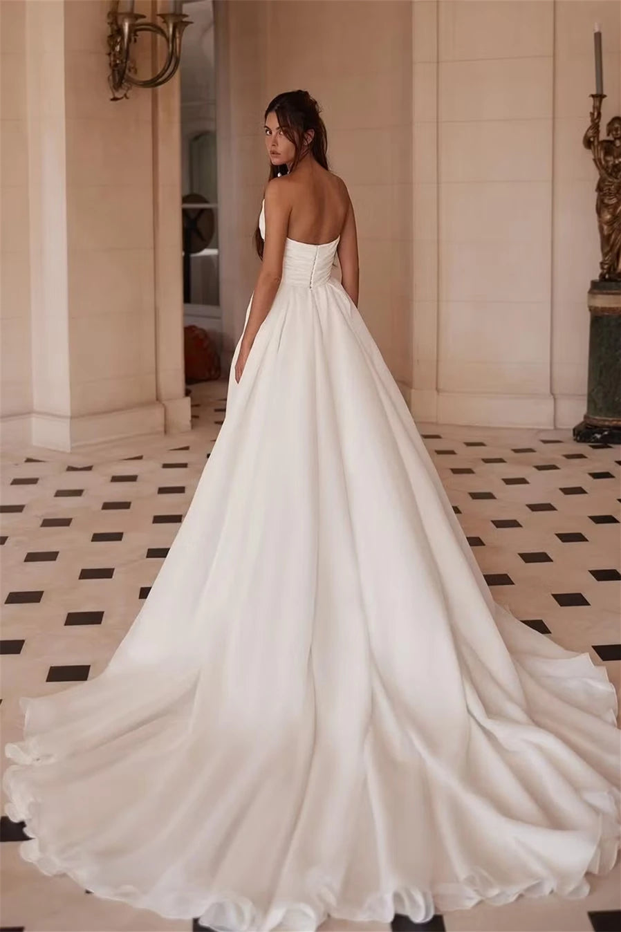 Dazzling Sweetheart Strapless Sleeveless Satin Evening Dresses High Split With Zipper Pleats