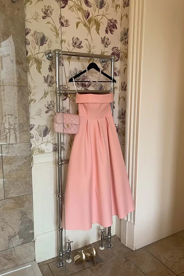 Chic Dusty Rose Strapless Sleeveless Satin A-Line With Zipper Pleats