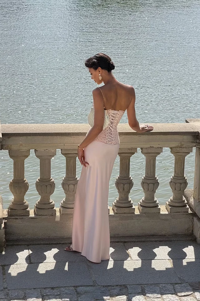 Timeless Pink Strapless Sleeveless Satin Mermaid Evening Dresses Floor Length With Lace-Up Back