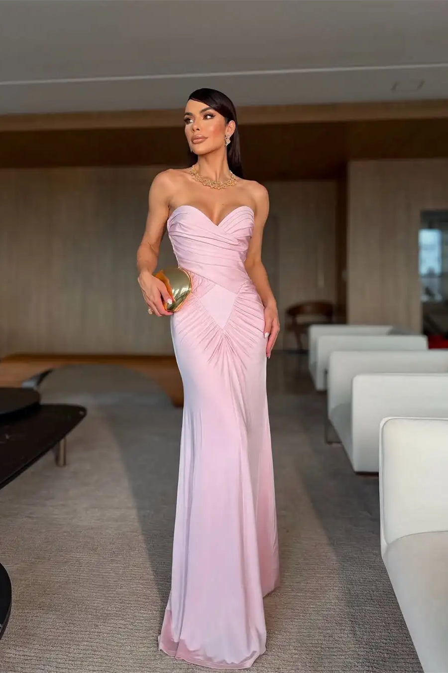 Romantic Pink Sweetheart Strapless Sleeveless Satin Mermaid Evening Dresses Column With Zipper