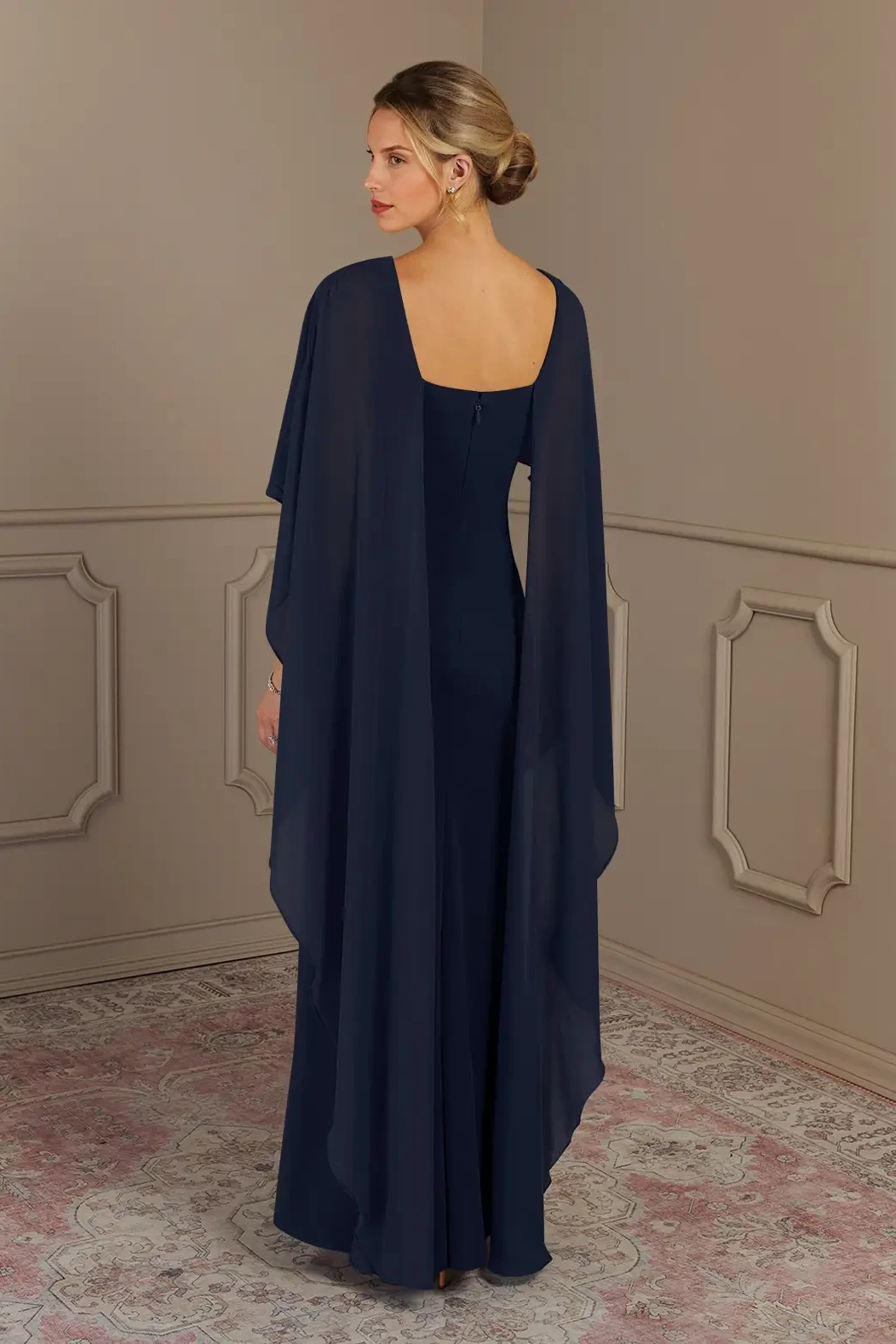 Glamorous Navy Blue Mermaid Satin Evening Dresses Column Floor Length With Zipper