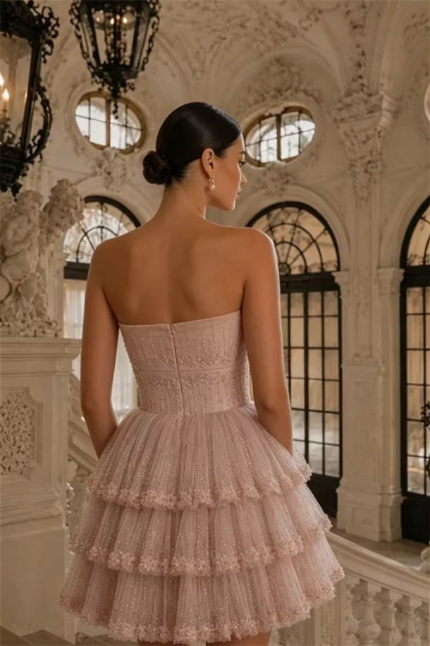 Chic Dusty Pink Strapless Sleeveless Homecoming Dresses Mini With Zipper