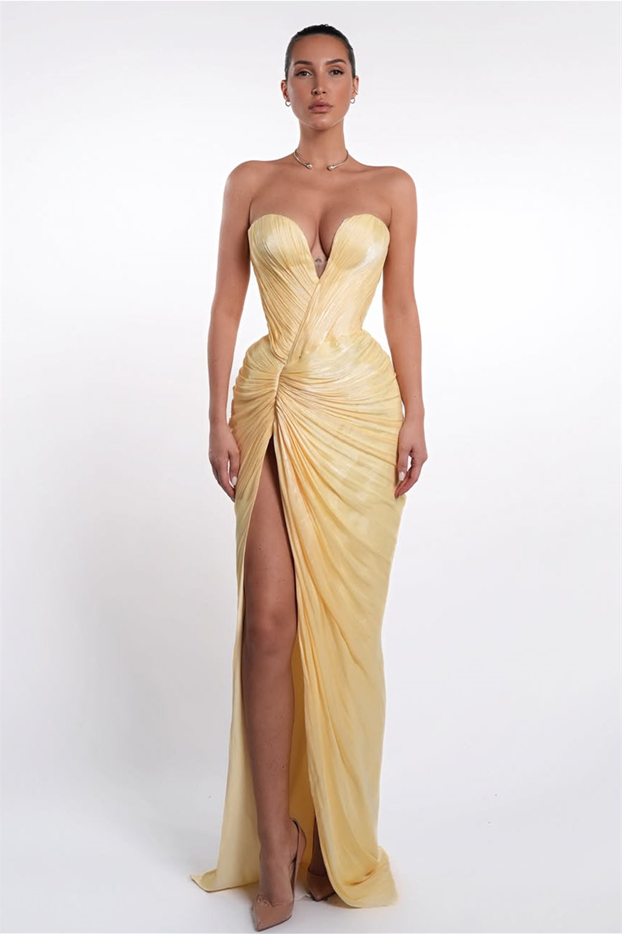 Elegant Sweetheart Strapless Sleeveless Mermaid Wedding Dresses High Split With Pleats Zipper