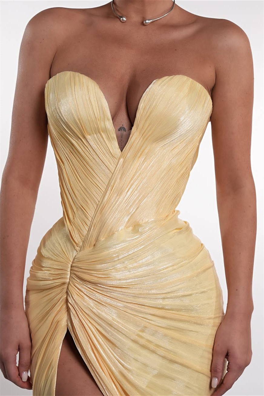 Elegant Sweetheart Strapless Sleeveless Mermaid Wedding Dresses High Split With Pleats Zipper
