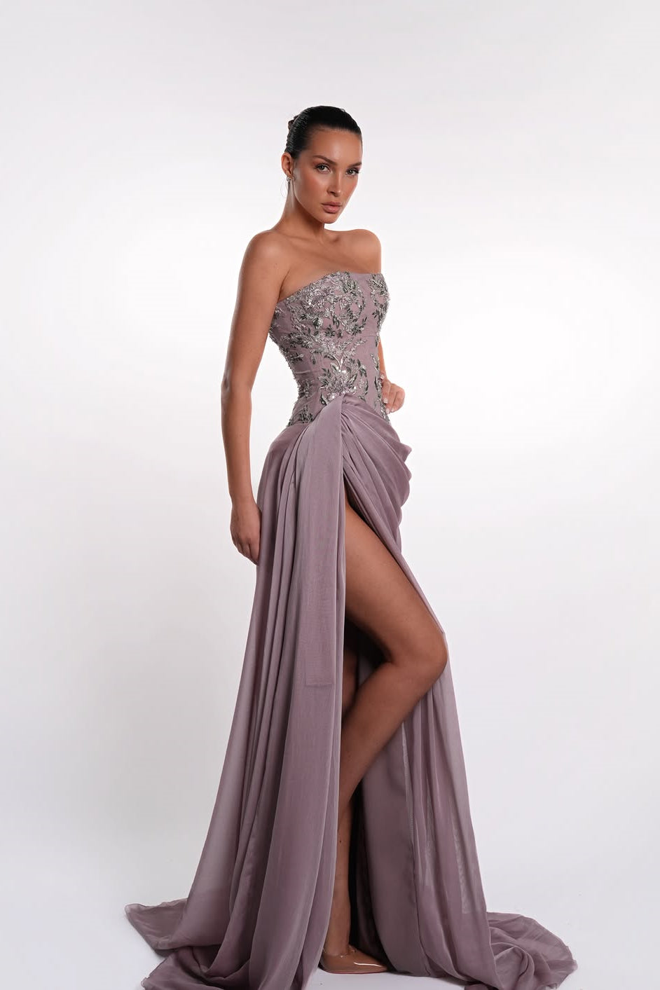 Glamorous Purple Strapless Sleeveless Mermaid Wedding Dresses High Split With Lace-Up Back