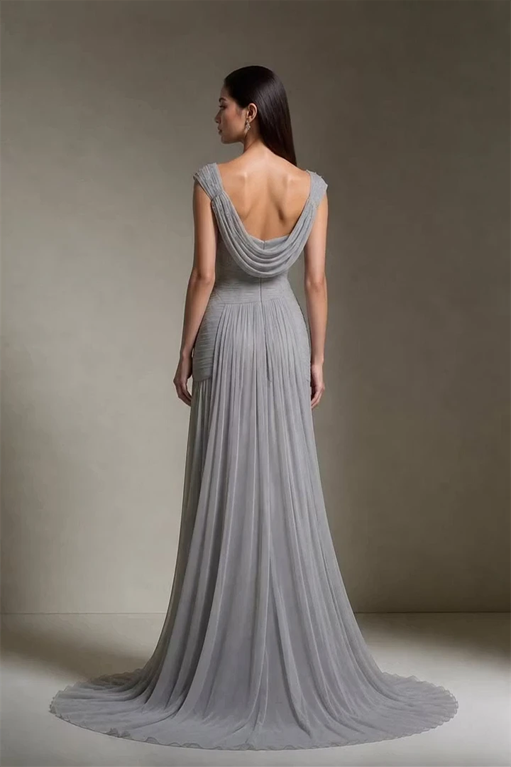 Timeless Gray Straps Sleeveless Chiffon Wedding Dresses Floor Length Beads With Zipper Pleats