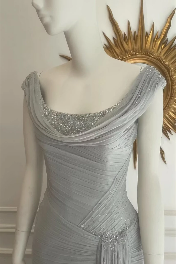 Timeless Gray Straps Sleeveless Chiffon Wedding Dresses Floor Length Beads With Zipper Pleats