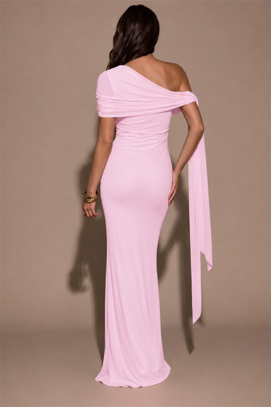Elegant Pink Asymmetrical Mermaid Wedding Dresses Floor Length With Pleats
