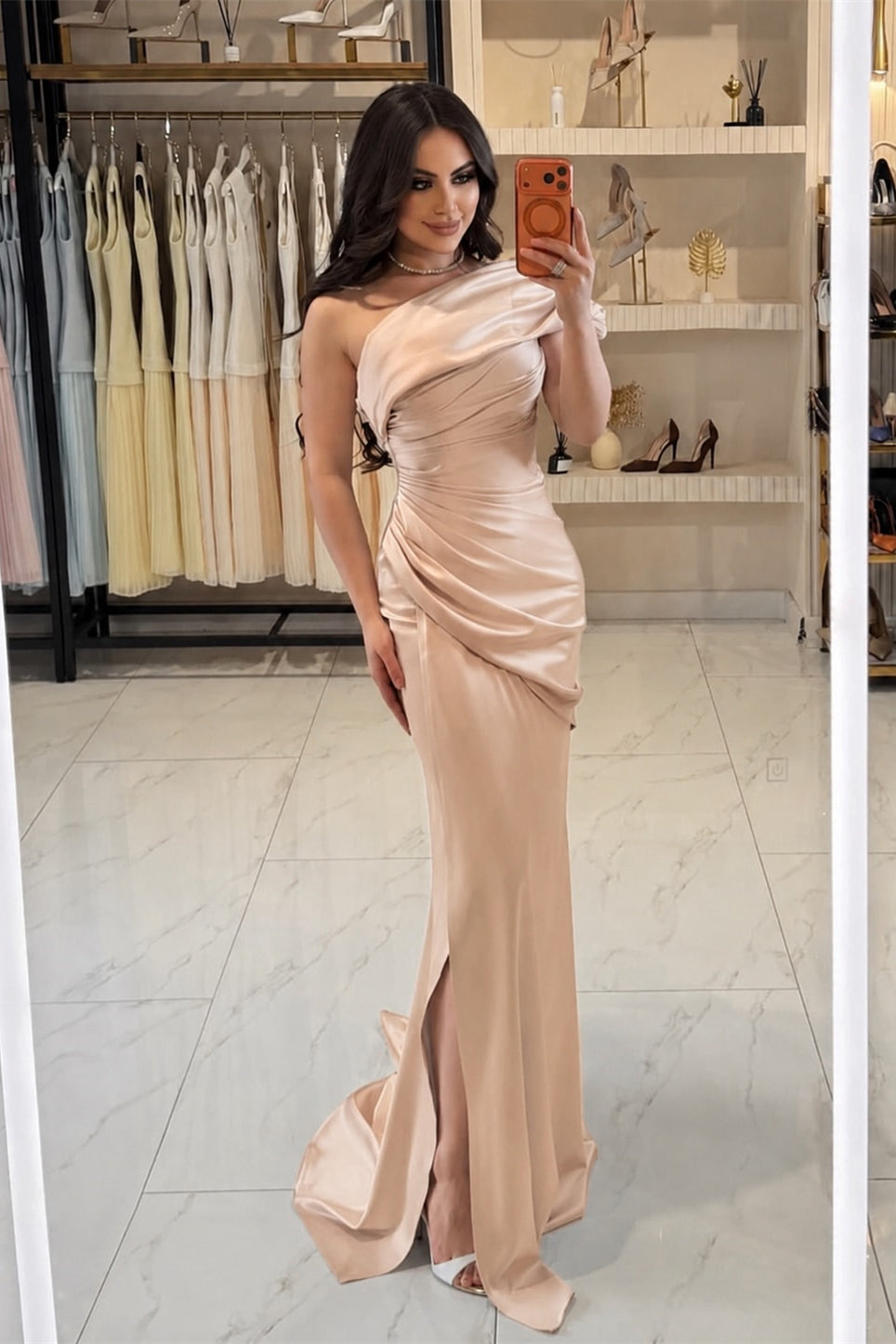 Timeless One Shoulder Sleeveless Satin Mermaid Wedding Dresses Column With Pleats