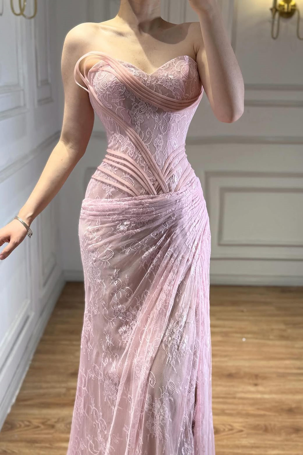 Timeless Sweetheart Strapless Sleeveless Mermaid Lace Wedding Dresses High Split With Pleats