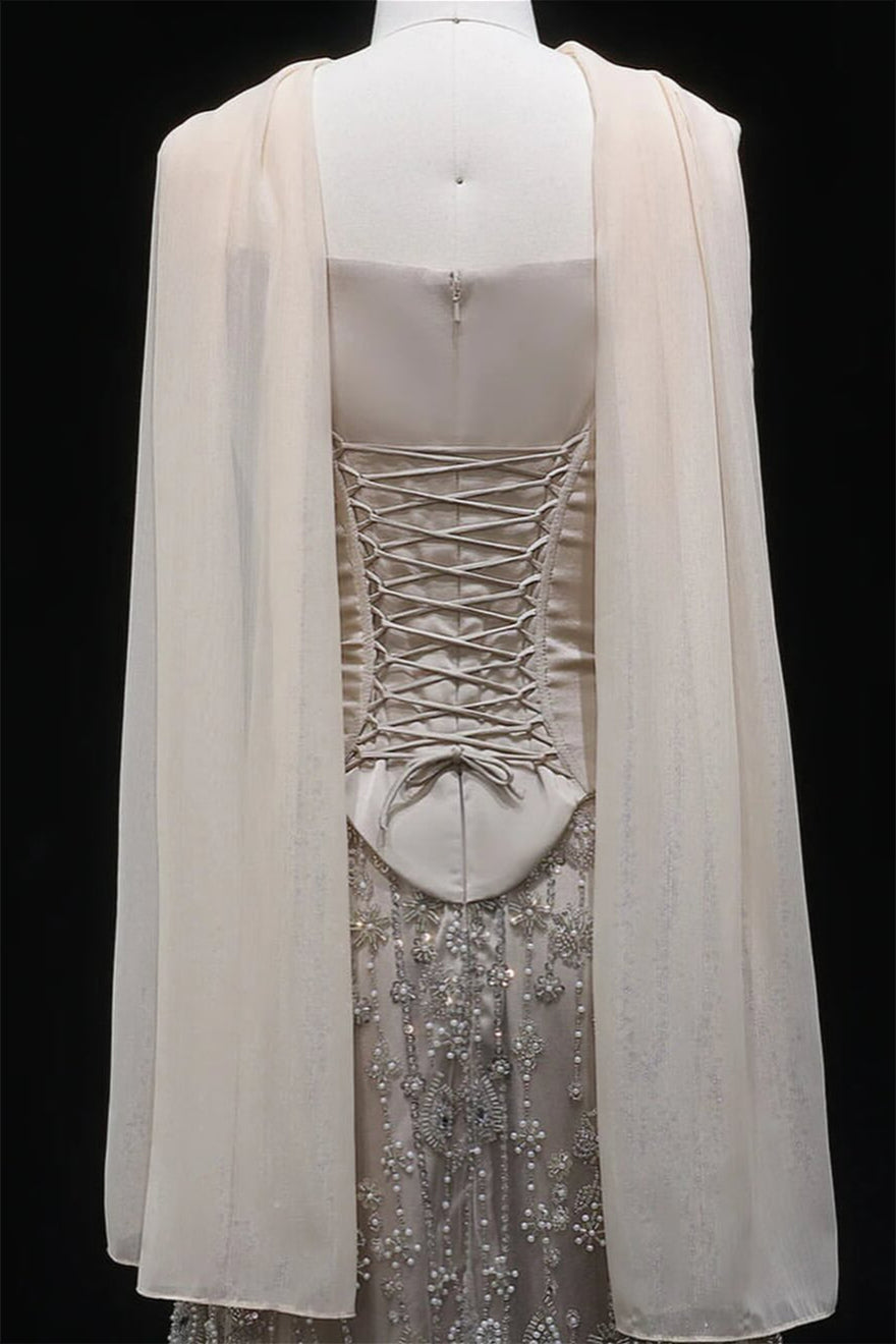 Luxurious Strapless Sleeveless A-Line Wedding Dresses Floor Length Beads With Lace-Up Back