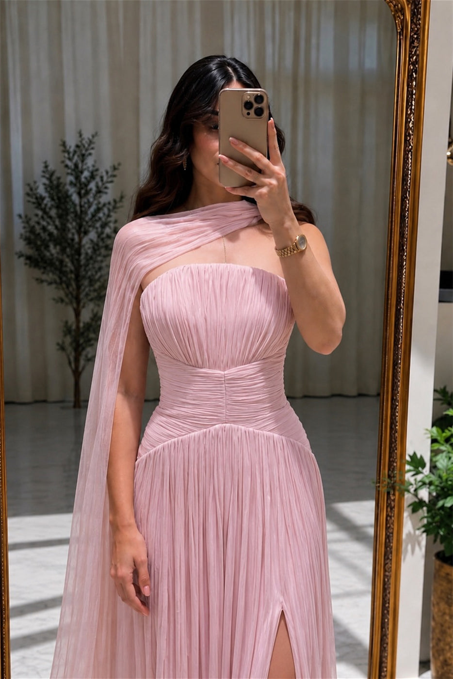 Romantic Pink Strapless Sleeveless Chiffon A-Line Wedding Dresses High Split With Pleats