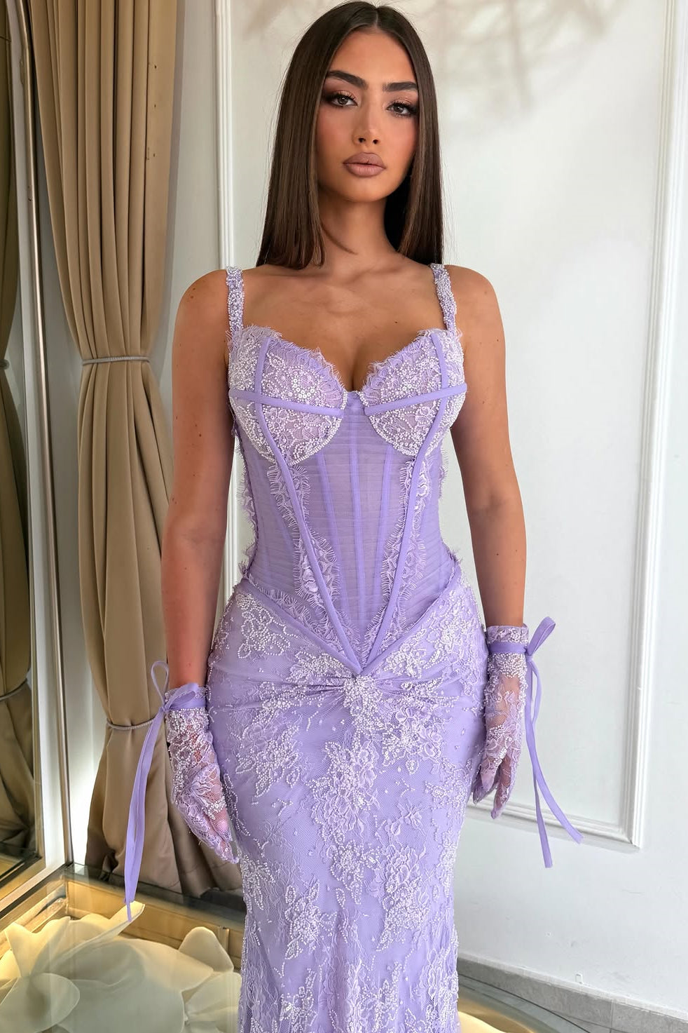 Luxurious Lilac Spaghetti-Straps Sweetheart Sleeveless Lace Wedding Dresses Mermaid With Beading