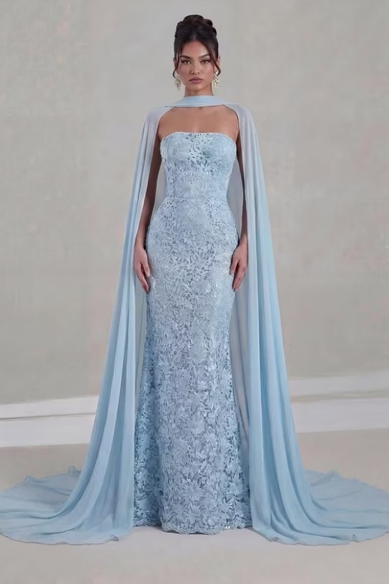 Pretty Dusty Blue Strapless Sleeveless Mermaid Wedding Dresses Floor Length With Zipper