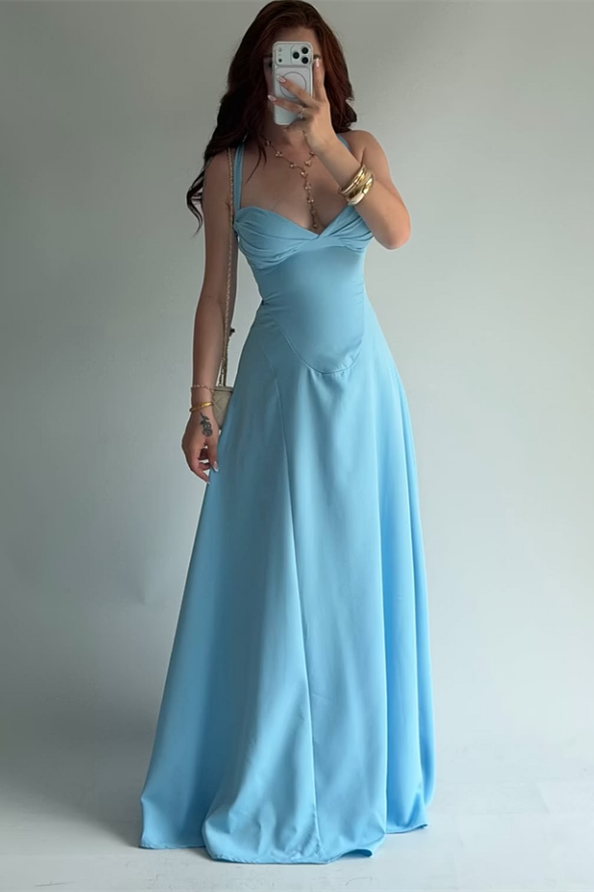 Chic Dusty Blue Sweetheart Spaghetti-Straps Sleeveless Satin Wedding Dresses Sheath With Lace-Up Back