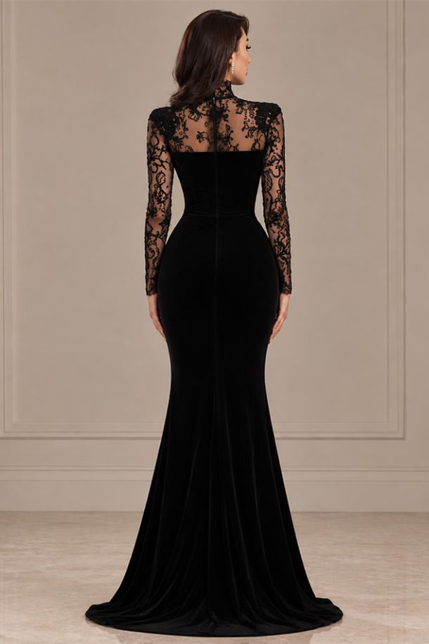 Romantic Black Long Sleeves Mermaid Satin Wedding Dresses Floor Length Sheath With Zipper