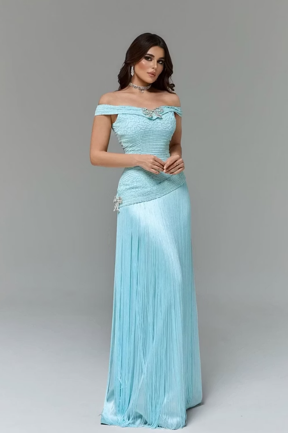 Timeless Blue Off The Shoulder Mermaid Wedding Dresses Floor Length With Tassel