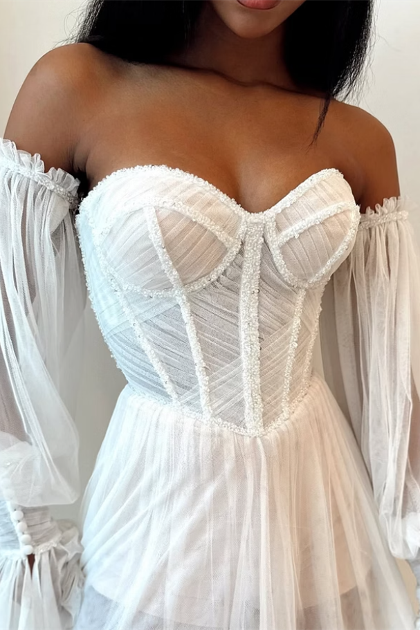 Pretty Sweetheart Strapless Wedding Dresses Side Split With Detachable Sleeves Pleats