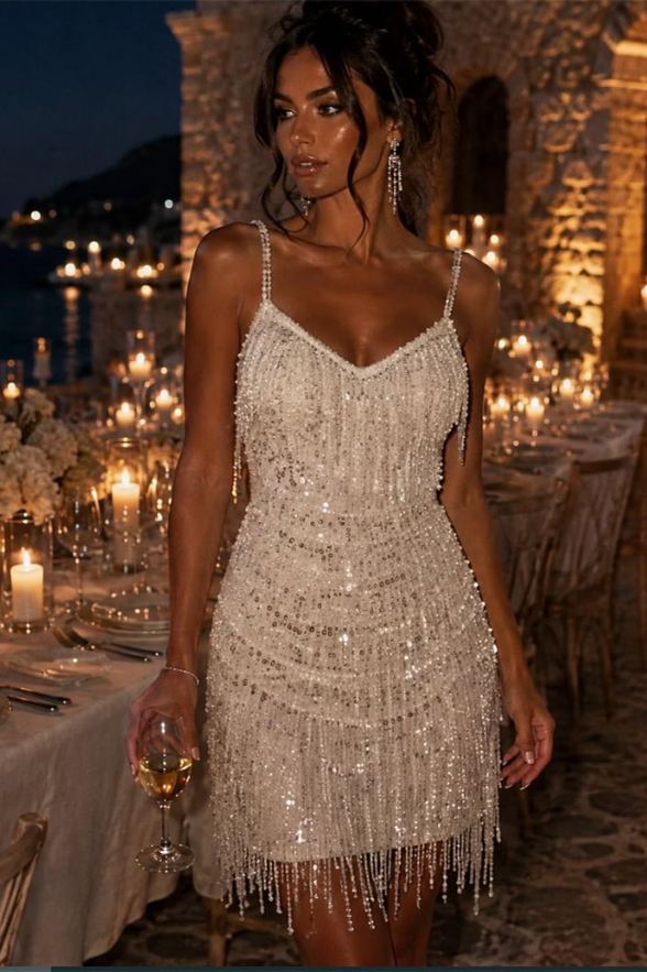 Dazzling Spaghetti-Straps Sleeveless Homecoming Dresses Mini With Lace-Up Back