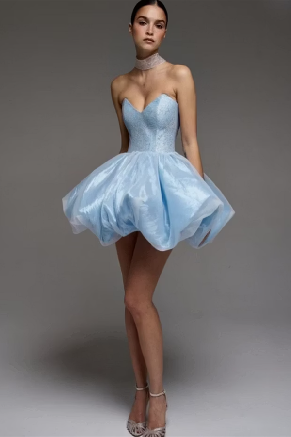 Graceful Sky Blue Sweetheart Strapless Sleeveless Homecoming Dresses Mini With Pleats