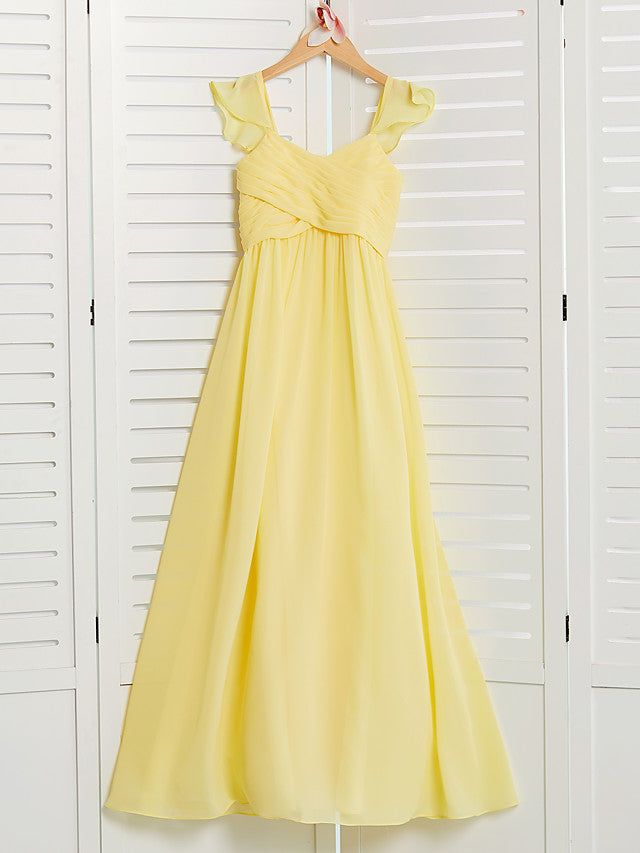 A-Line Chiffon Junior Bridesmaid Dress with Ruffles & Ruching-BallBride